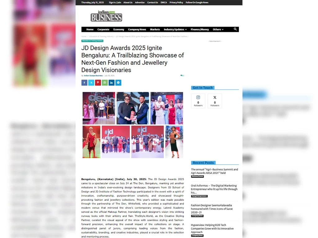 JD Design Awards 2025 Ignite Bengaluru: A Trailblazing Showcase of Next-Gen Fashion and Jewellery Design Visionaries