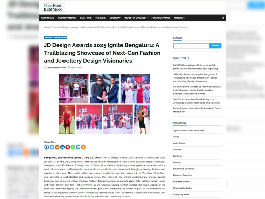 JD Design Awards 2025 Ignite Bengaluru: A Trailblazing Showcase of Next-Gen Fashion and Jewellery Design Visionaries
