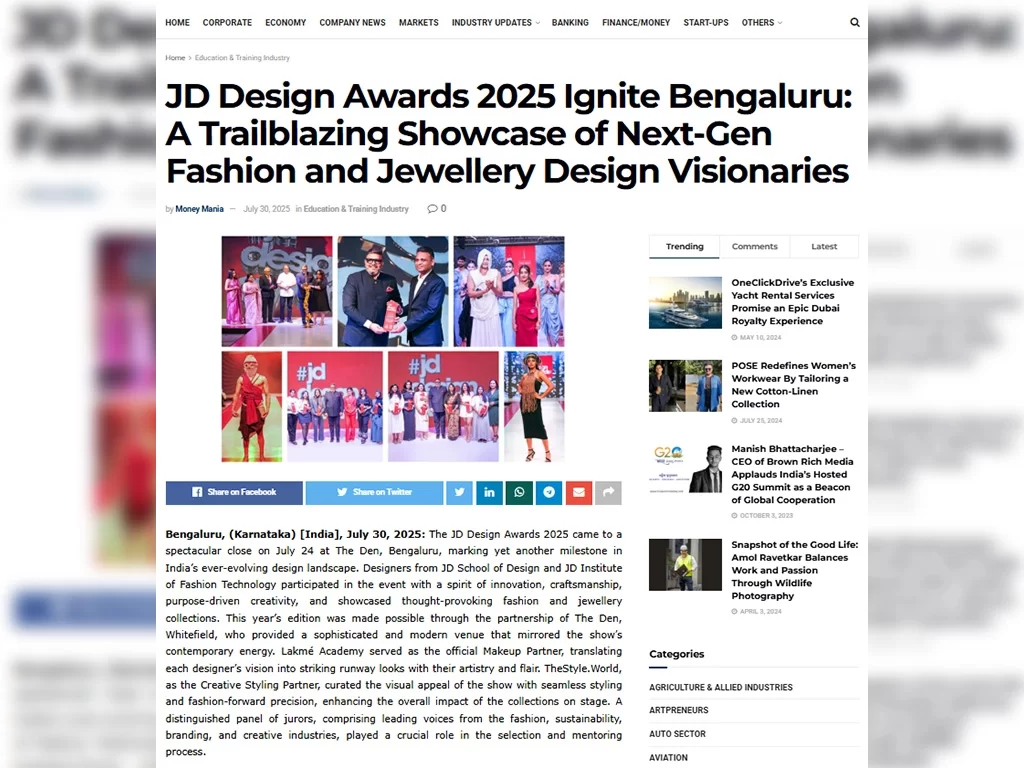 JD Design Awards 2025 Ignite Bengaluru: A Trailblazing Showcase of Next-Gen Fashion and Jewellery Design Visionaries