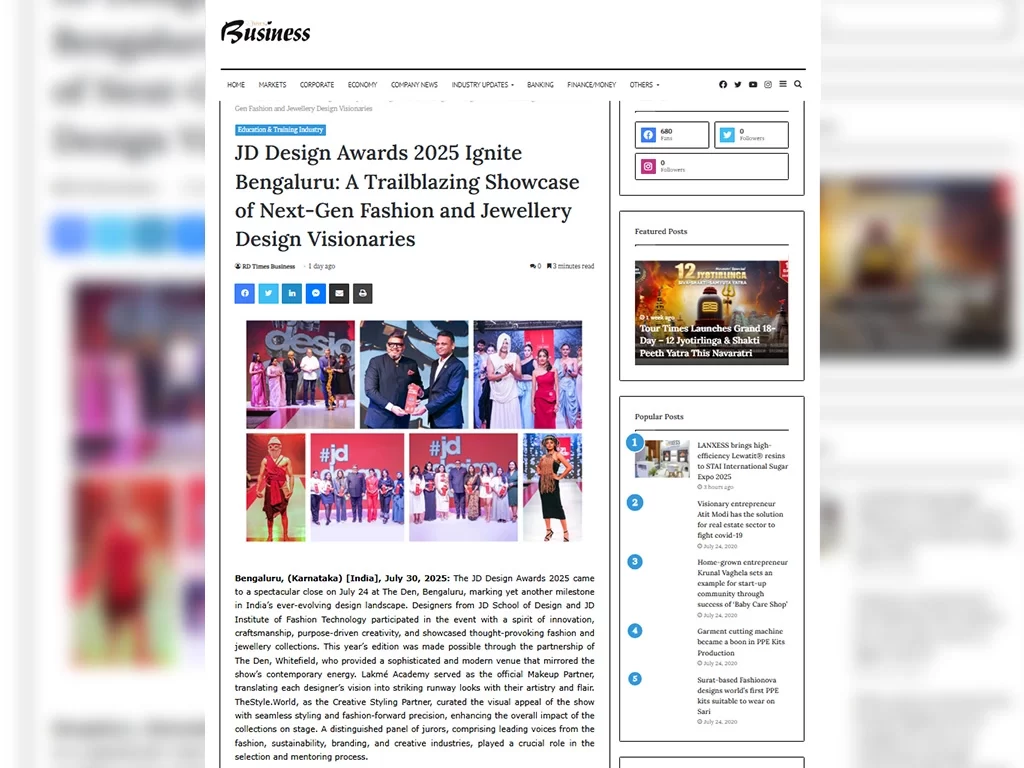 JD Design Awards 2025 Ignite Bengaluru: A Trailblazing Showcase of Next-Gen Fashion and Jewellery Design Visionaries