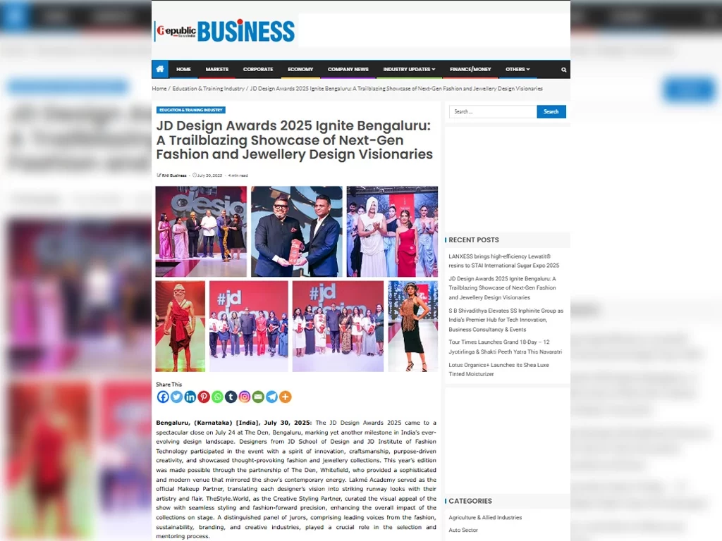 JD Design Awards 2025 Ignite Bengaluru: A Trailblazing Showcase of Next-Gen Fashion and Jewellery Design Visionaries